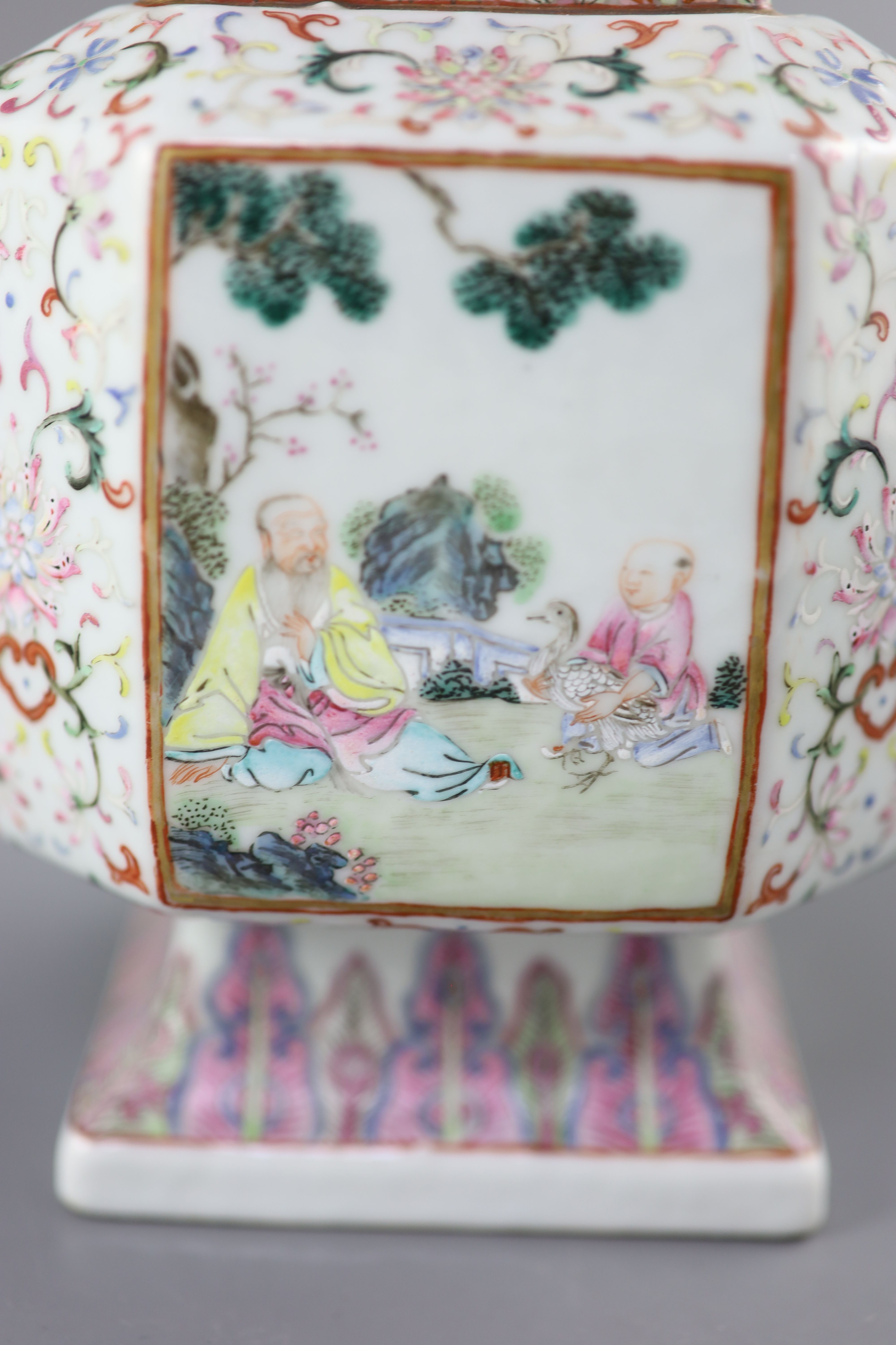 A fine Chinese famille rose vase, fangzun, 19th century, 27cm high